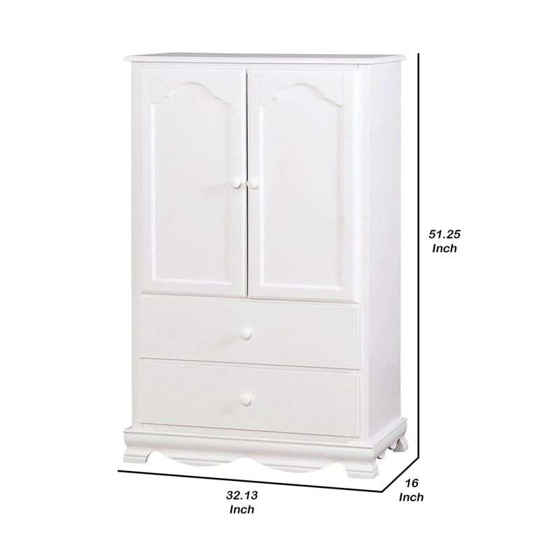 51 Inch 2 Drawer Wooden Armoire with Arched Base- White