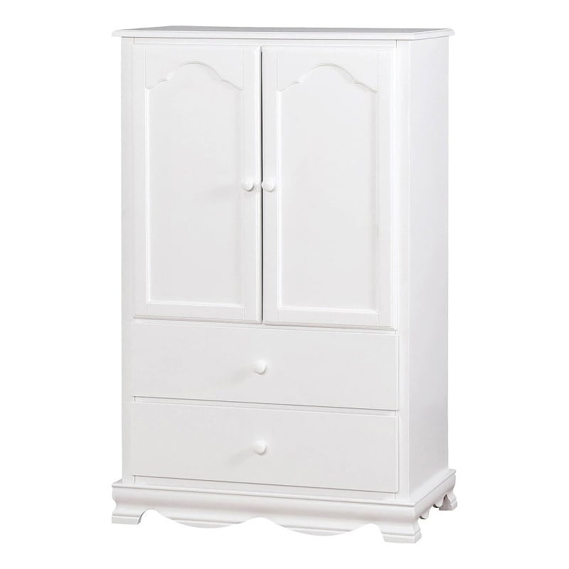 51 Inch 2 Drawer Wooden Armoire with Arched Base- White