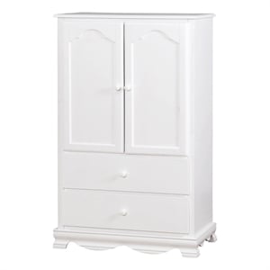 51 Inch 2 Drawer Wooden Armoire with Arched Base- White