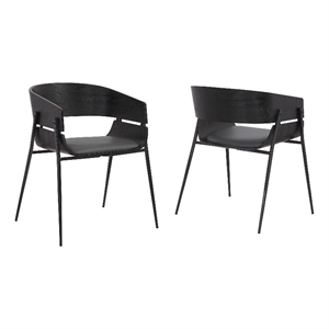 18.5 Inches Round Back Leatherette Dining Chair- Set of 2- Black