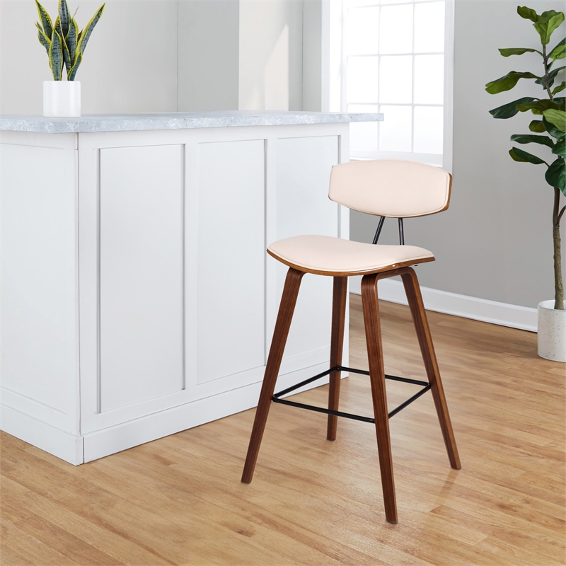 28.5 Inches Contoured Seat Leatherette Barstool- Cream