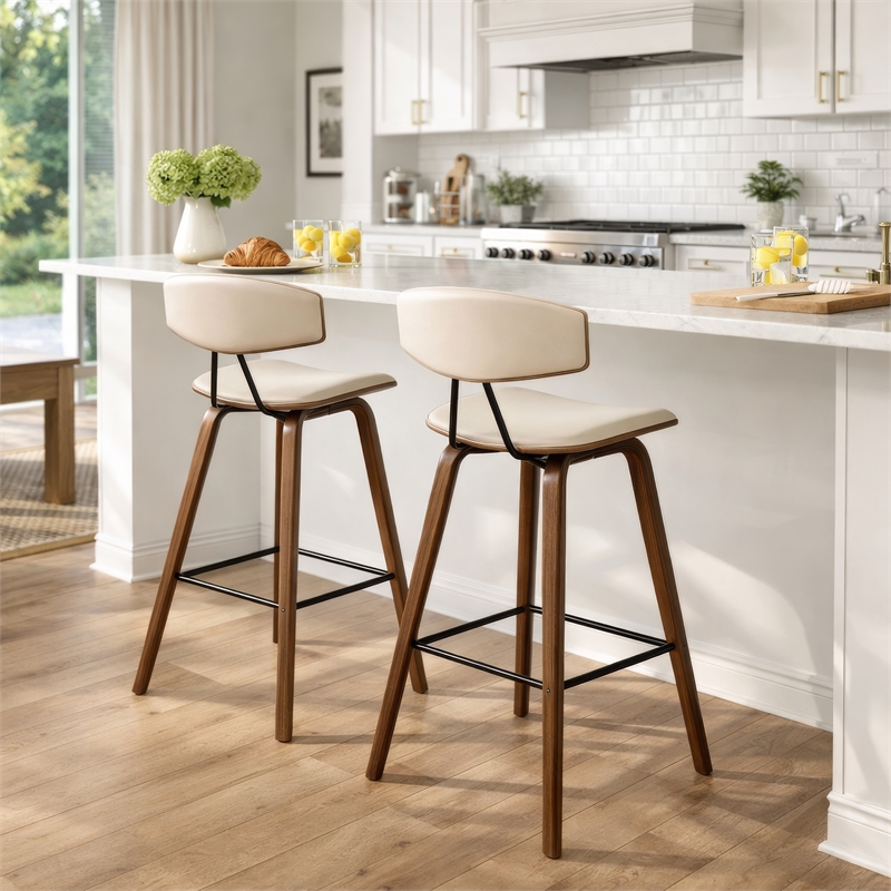 28.5 Inches Contoured Seat Leatherette Barstool- Cream