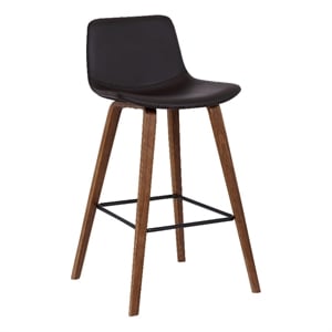 35 Inch Wooden Barstool with Leatherette Seat- Brown
