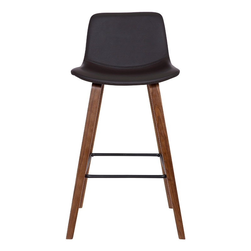 35 Inch Wooden Barstool with Leatherette Seat- Brown