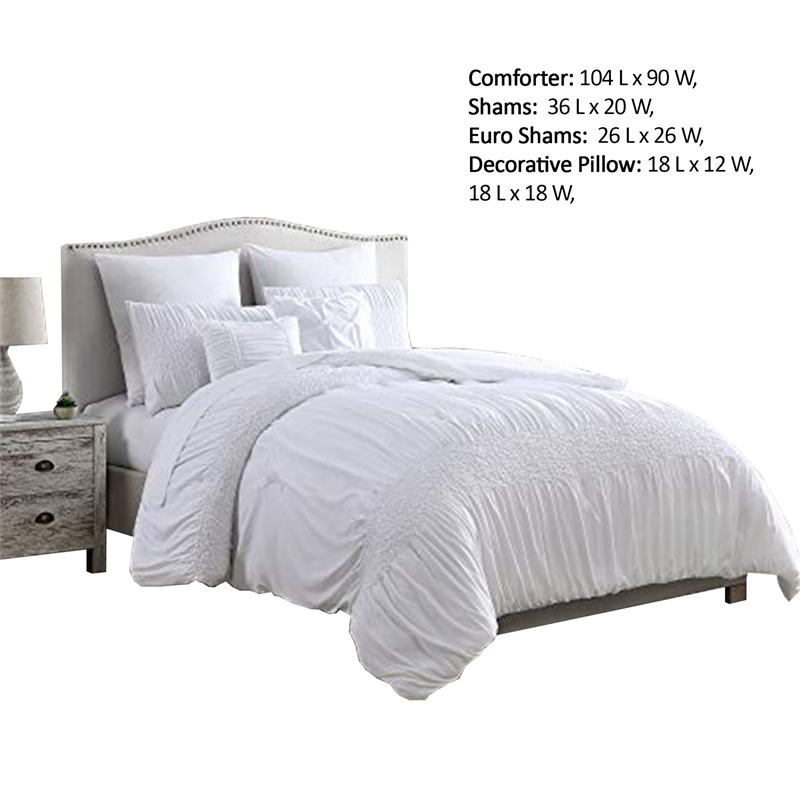 Hamburg 7 Piece King Size Comforter Set with Textured Details - White