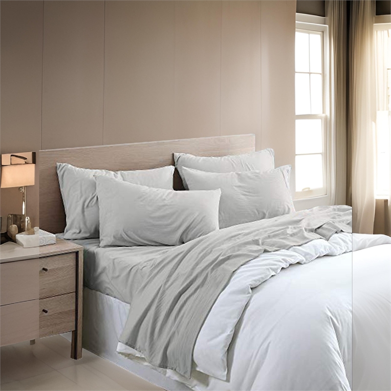 6 Piece Queen Size Microfiber Fabric Sheet Set with Pocket- Gray