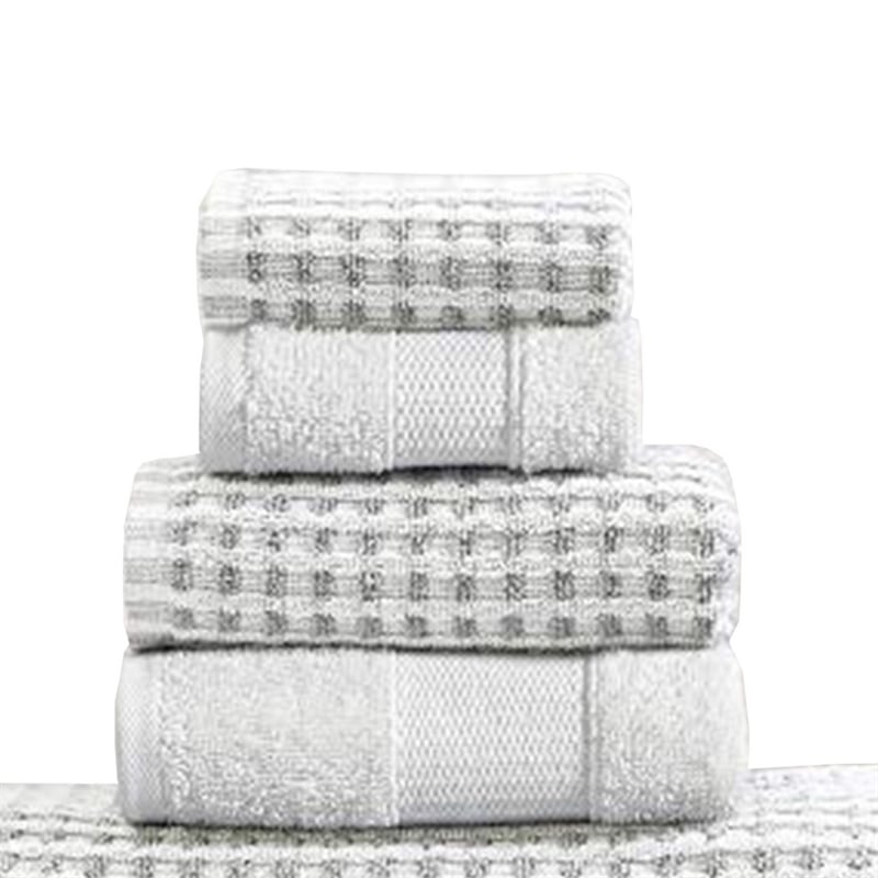 Porto 6 Piece Dual Tone Towel Set with Jacquard Grid Pattern - White