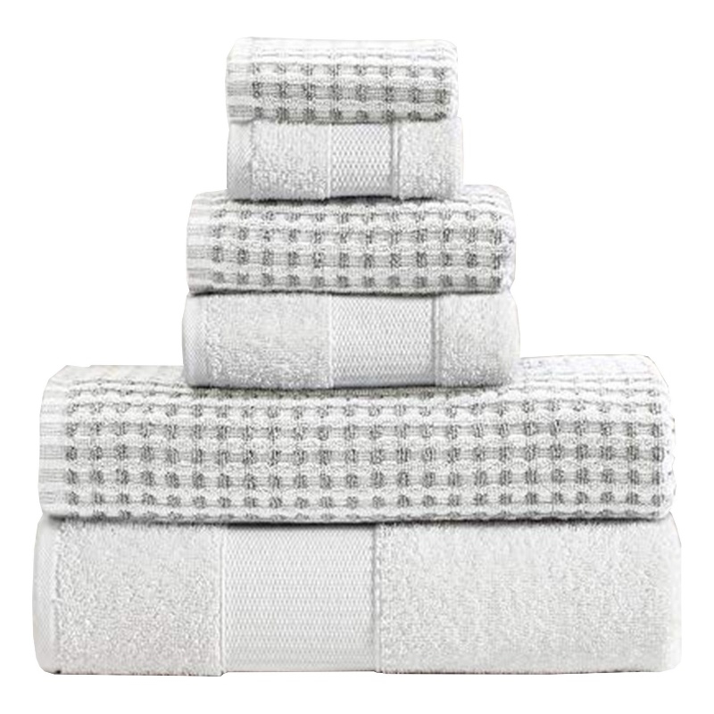 Porto 6 Piece Dual Tone Towel Set with Jacquard Grid Pattern - White