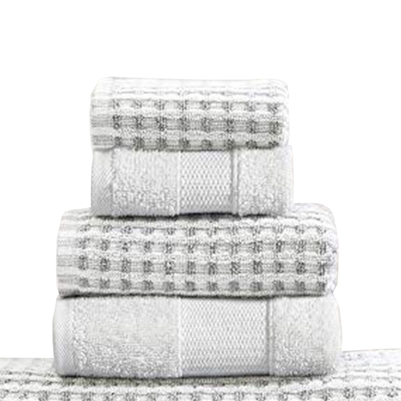 Porto 6 Piece Dual Tone Towel Set with Jacquard Grid Pattern - White