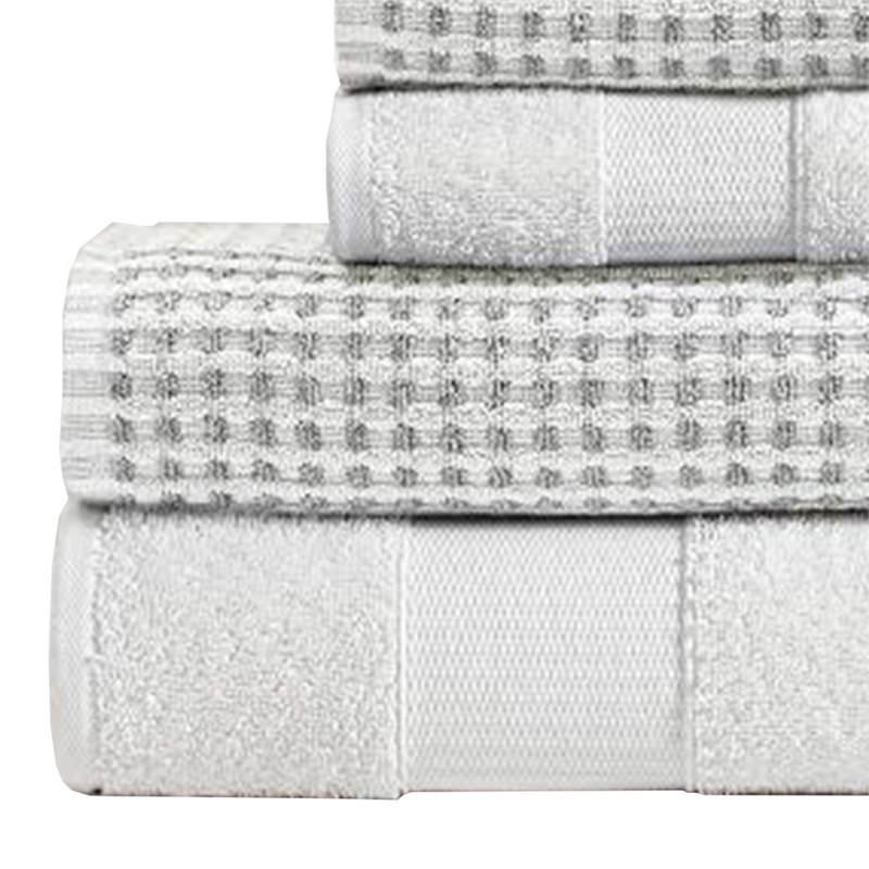 Porto 6 Piece Dual Tone Towel Set with Jacquard Grid Pattern - White