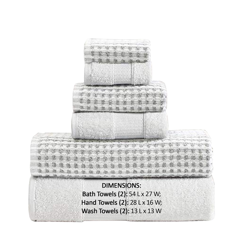 Porto 6 Piece Dual Tone Towel Set with Jacquard Grid Pattern - White