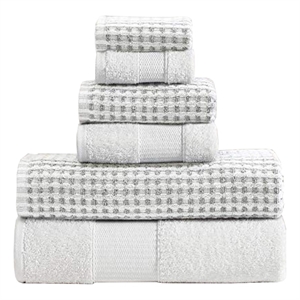 Porto 6 Piece Dual Tone Towel Set with Jacquard Grid Pattern - White