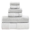 Porto 6 Piece Dual Tone Towel Set with Jacquard Grid Pattern - White