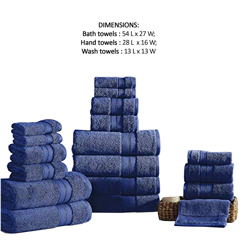 Bergamo 18 Piece Spun loft Towel Set with Striped Pattern - Dark Blue