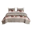 3 Piece Fabric King Quilt Set- Animal- Plaid Print- Gray and Brown