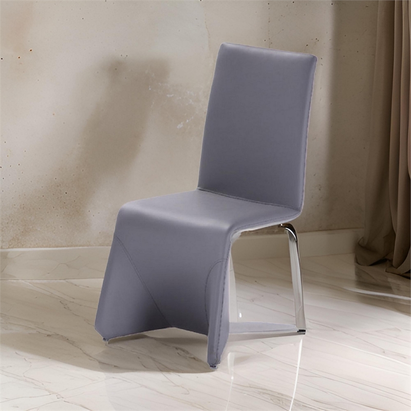 Fully Leatherette Upholstered Metal Frame Dining Chair- Set of 2- Gray
