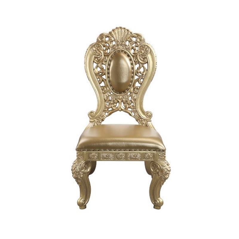 Side Chair with Scroll Crown Back and Ornate Motifs- Set of 2- Gold