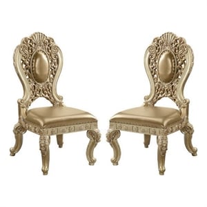 Side Chair with Scroll Crown Back and Ornate Motifs- Set of 2- Gold