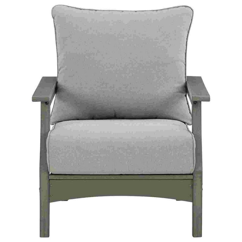 Outdoor Lounge Chair with Slatted Design and Cushions- Set of 2- Gray