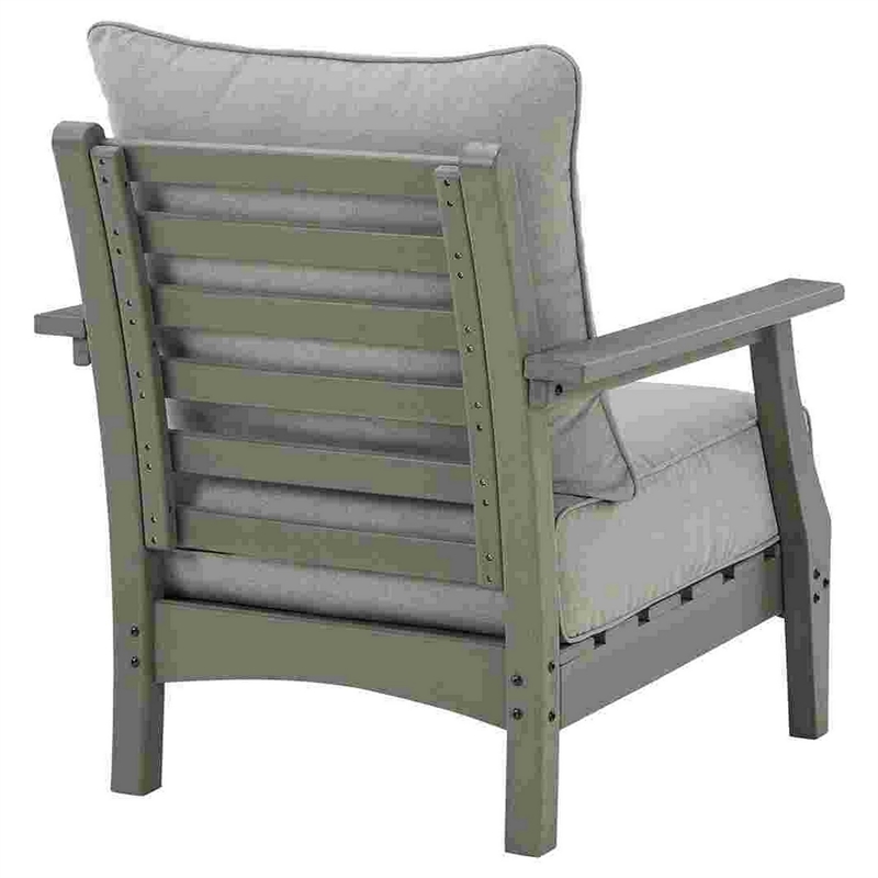 Outdoor Lounge Chair with Slatted Design and Cushions- Set of 2- Gray