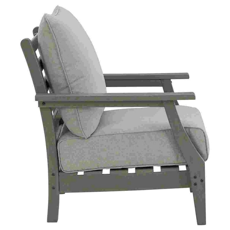 Outdoor Lounge Chair with Slatted Design and Cushions- Set of 2- Gray