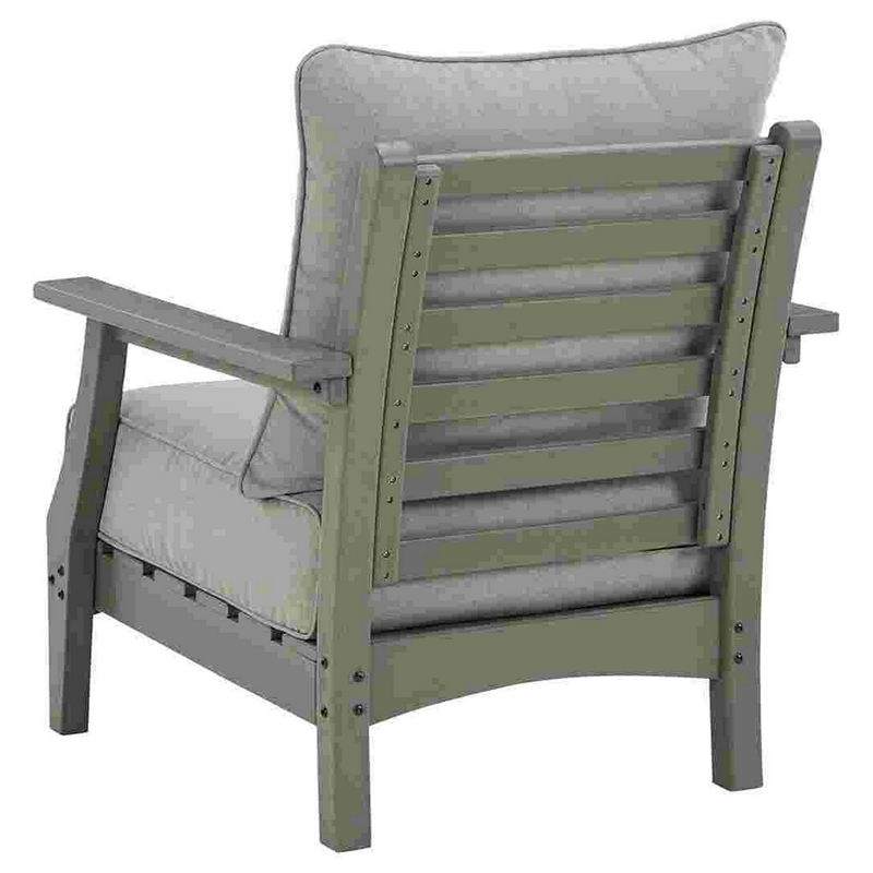 Outdoor Lounge Chair with Slatted Design and Cushions- Set of 2- Gray