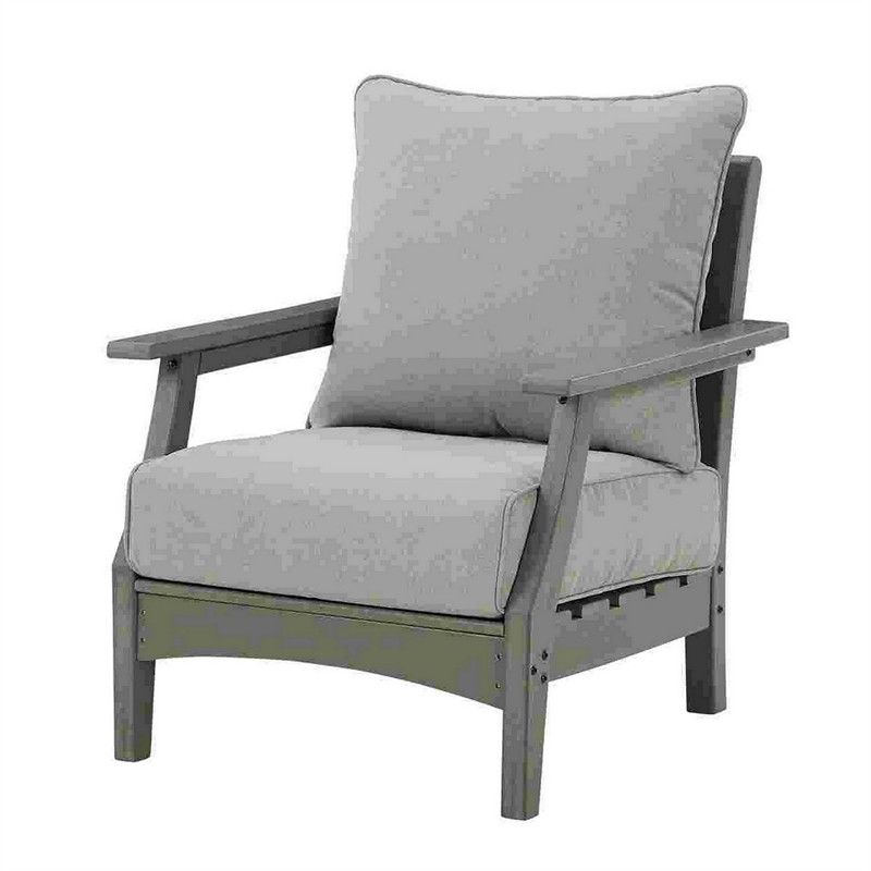 Outdoor Lounge Chair with Slatted Design and Cushions- Set of 2- Gray