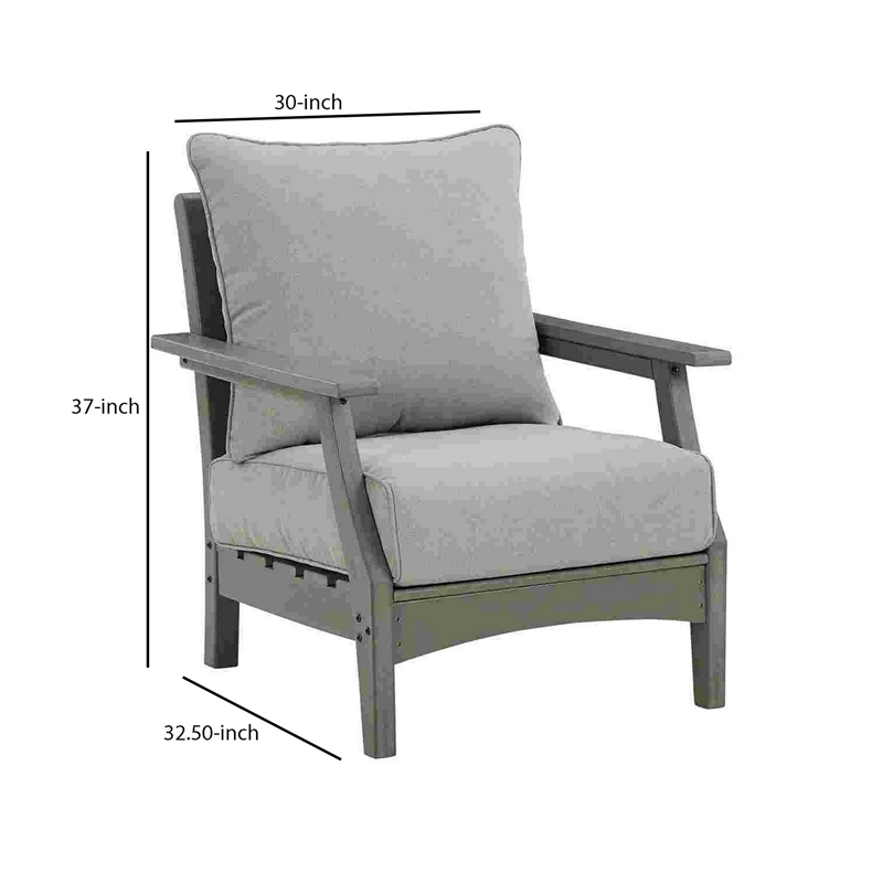 Outdoor Lounge Chair with Slatted Design and Cushions- Set of 2- Gray