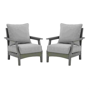 Outdoor Lounge Chair with Slatted Design and Cushions- Set of 2- Gray
