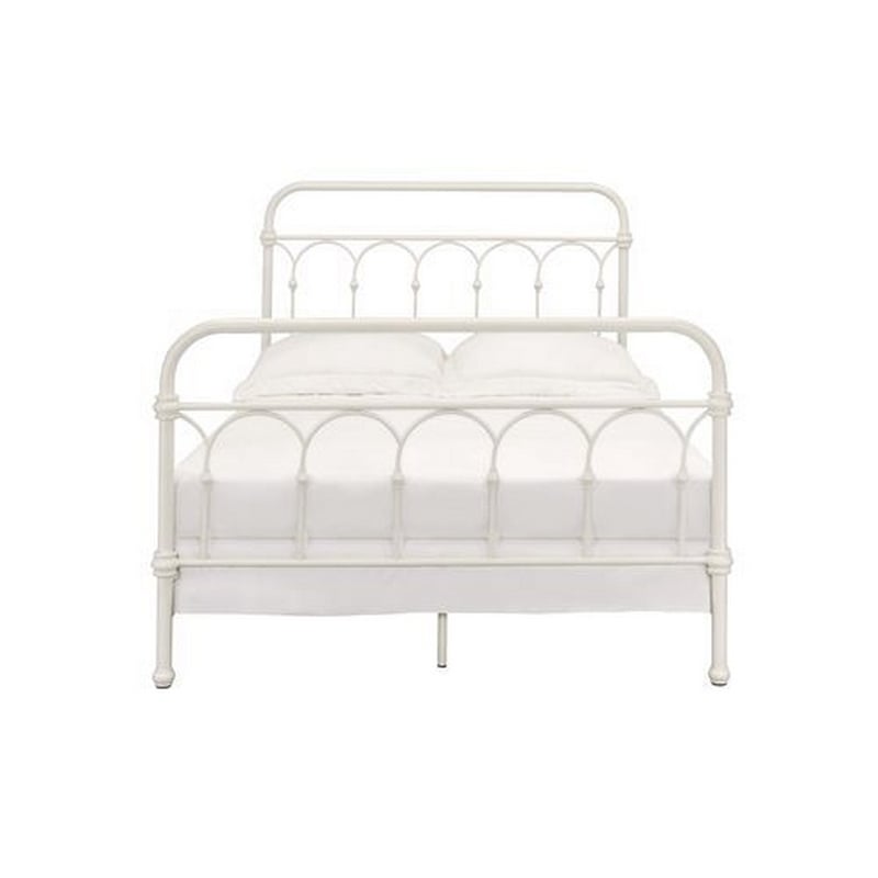 Metal Full Size Bed with Rectangular Spindle Headboard- White