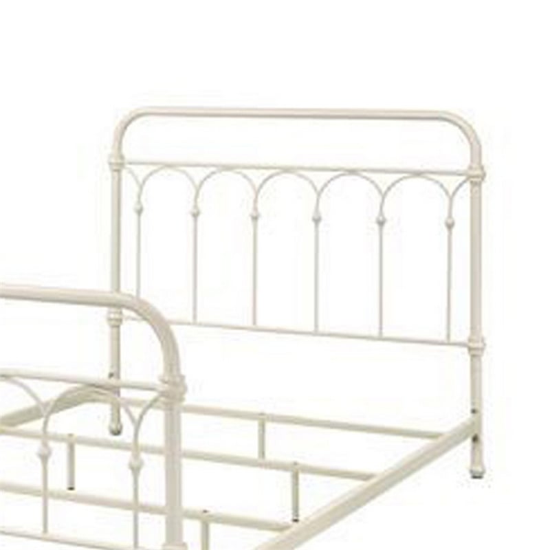 Metal Full Size Bed with Rectangular Spindle Headboard- White