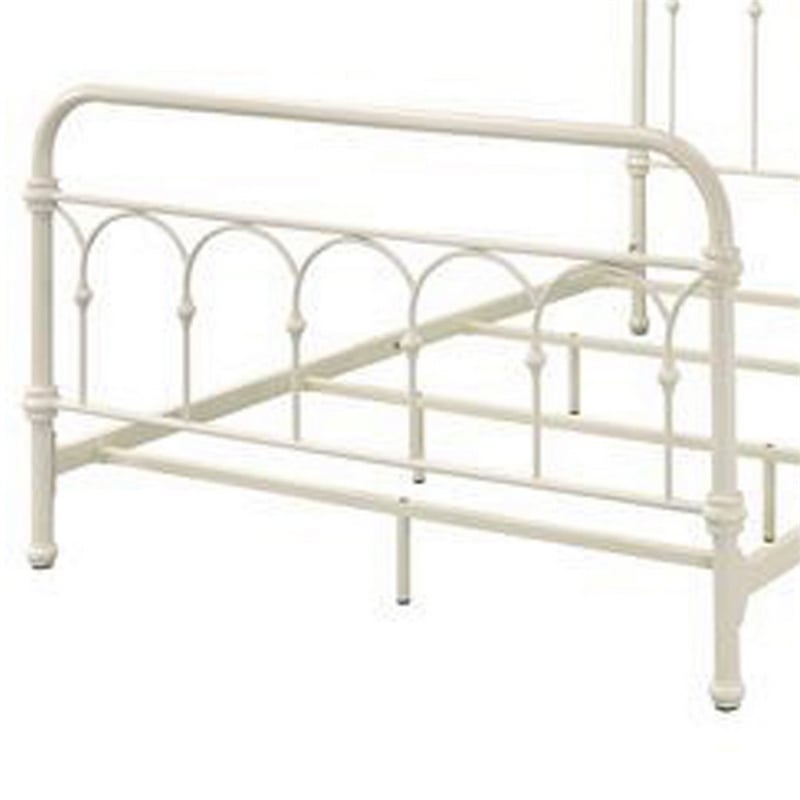 Metal Full Size Bed with Rectangular Spindle Headboard- White