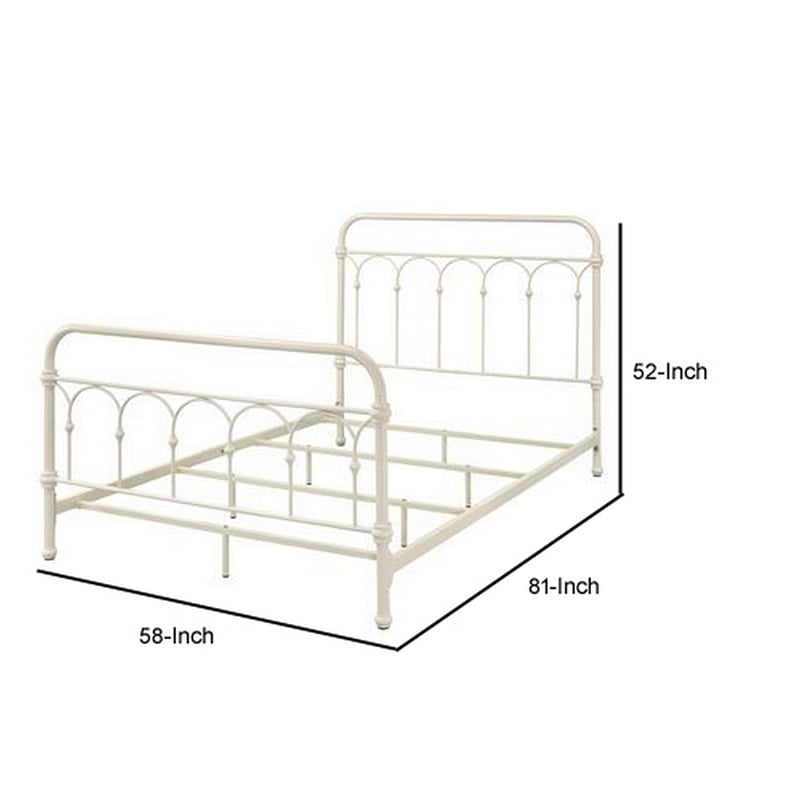 Metal Full Size Bed with Rectangular Spindle Headboard- White