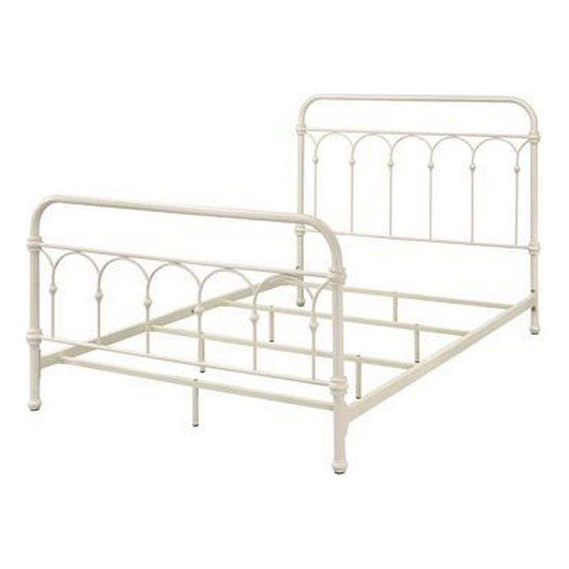 Metal Full Size Bed with Rectangular Spindle Headboard- White