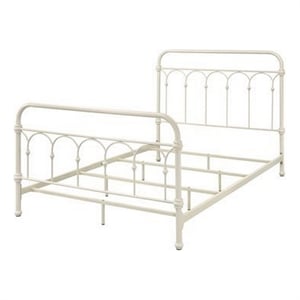 Metal Full Size Bed with Rectangular Spindle Headboard- White