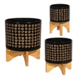 Planter with Wooden Stand and Abstract Design- Large- Black