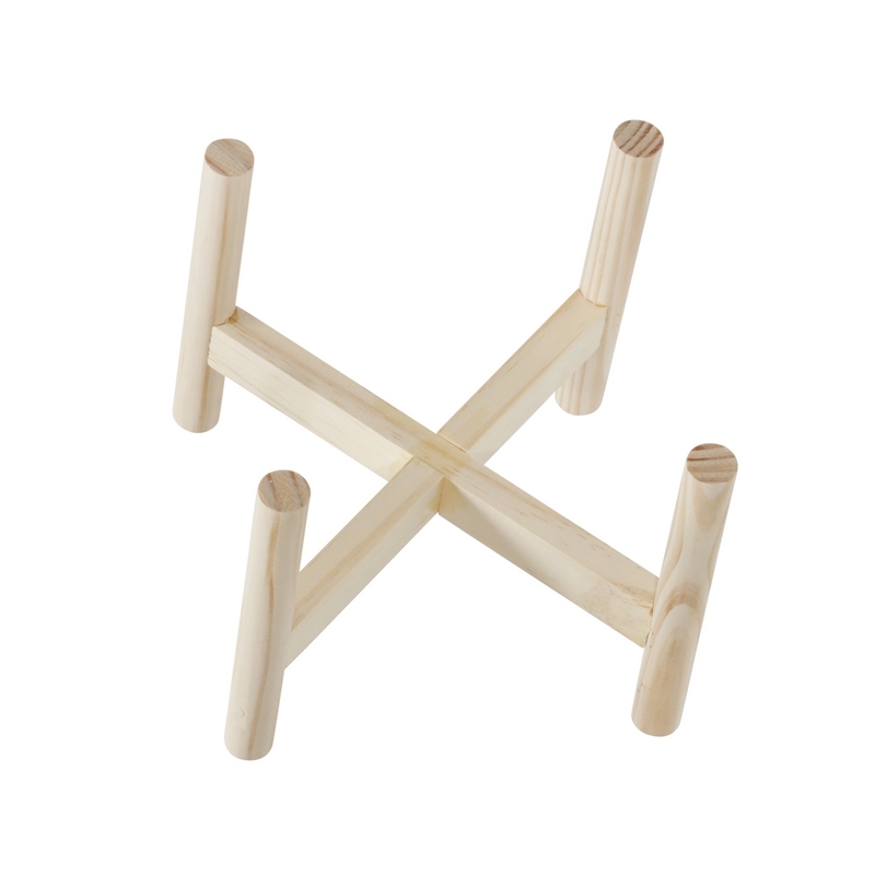 Planter with Fluted Pattern and Wooden Stand- Black