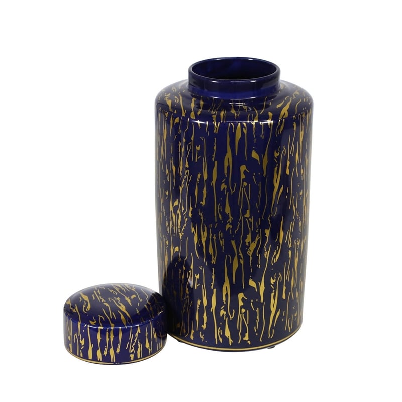 Jar with Lid Closure and Abstract Line Pattern- Gold