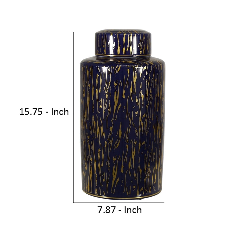 Jar with Lid Closure and Abstract Line Pattern- Gold