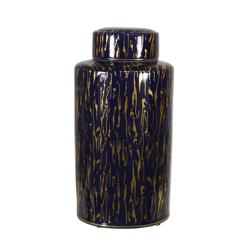 Jar with Lid Closure and Abstract Line Pattern- Gold