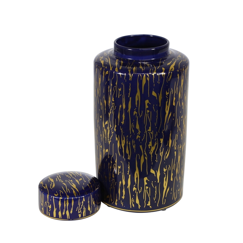 Jar with Lid Closure and Abstract Line Pattern- Gold