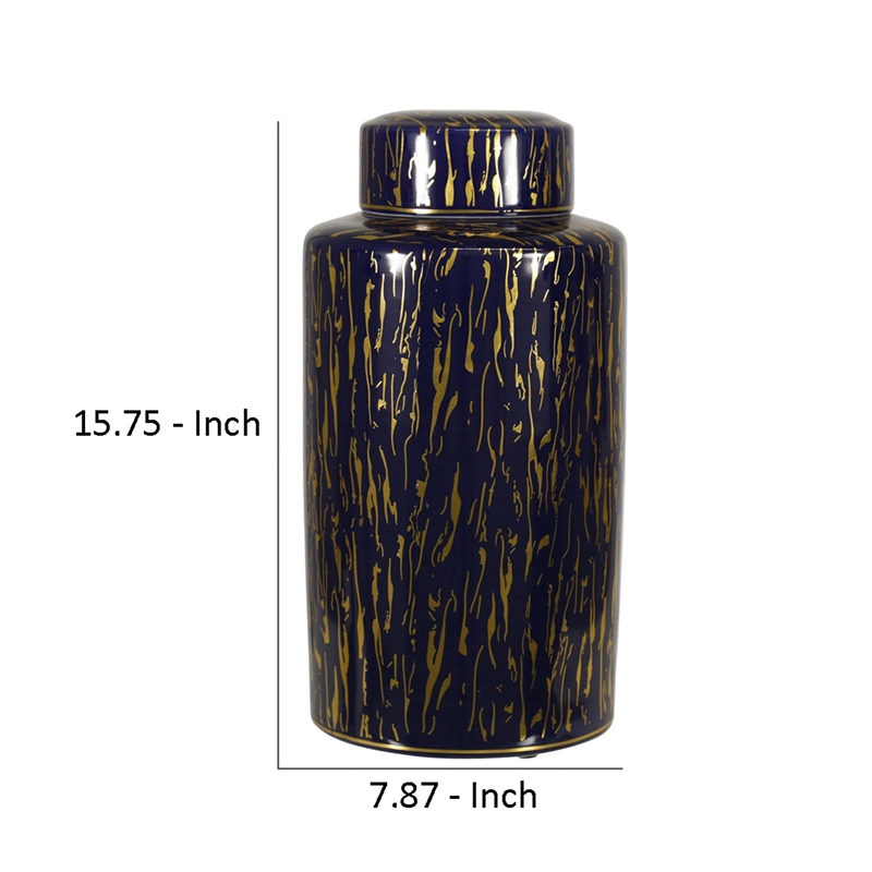 Jar with Lid Closure and Abstract Line Pattern- Gold