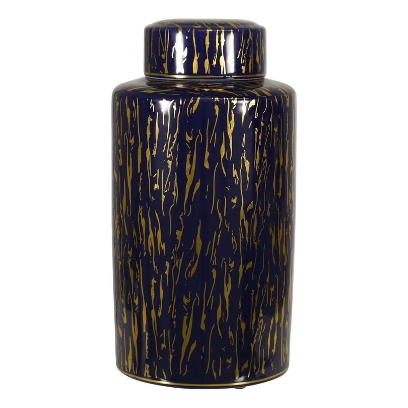 Jar with Lid Closure and Abstract Line Pattern- Gold
