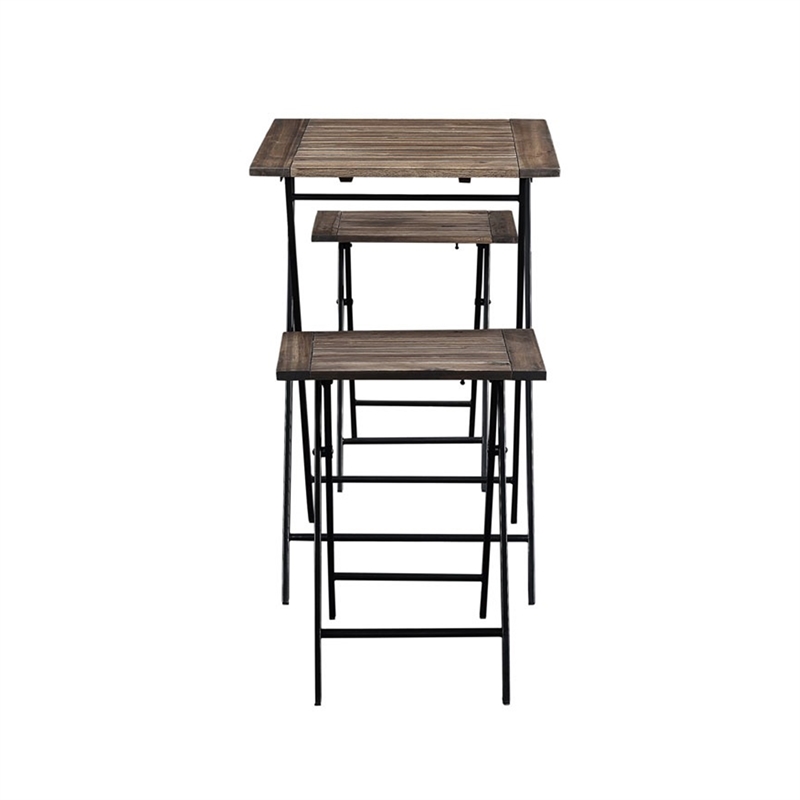 3 Piece Foldable Wood and Metal Dining Set with X Frame Leg-Brown and Black