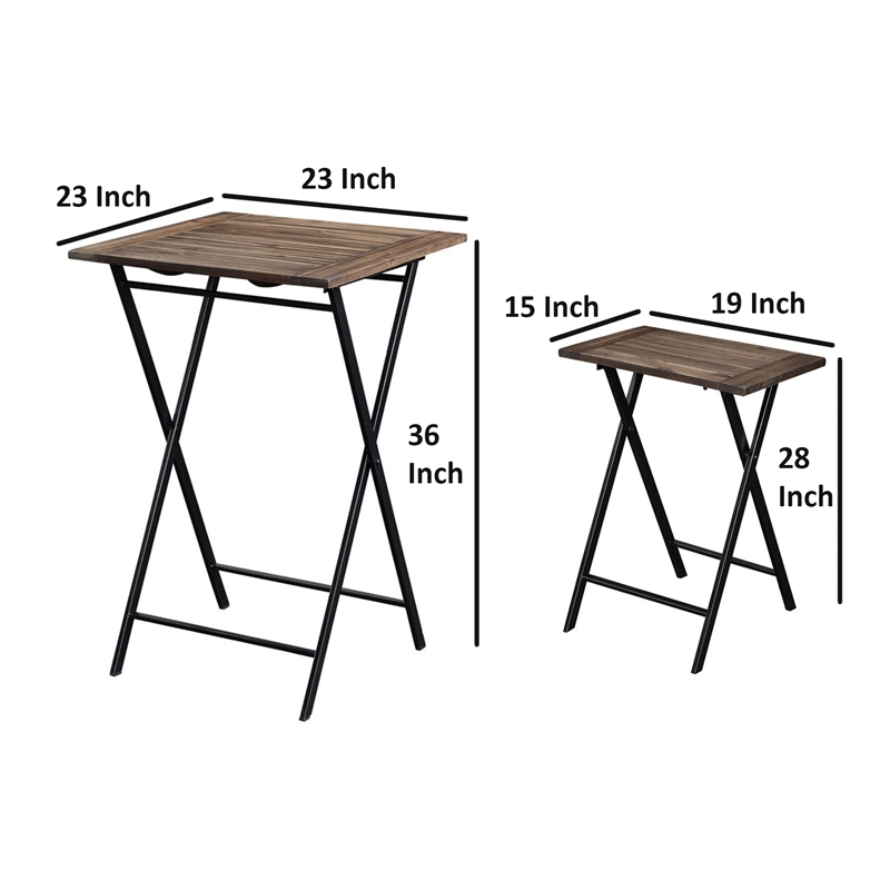 3 Piece Foldable Wood and Metal Dining Set with X Frame Leg-Brown and Black