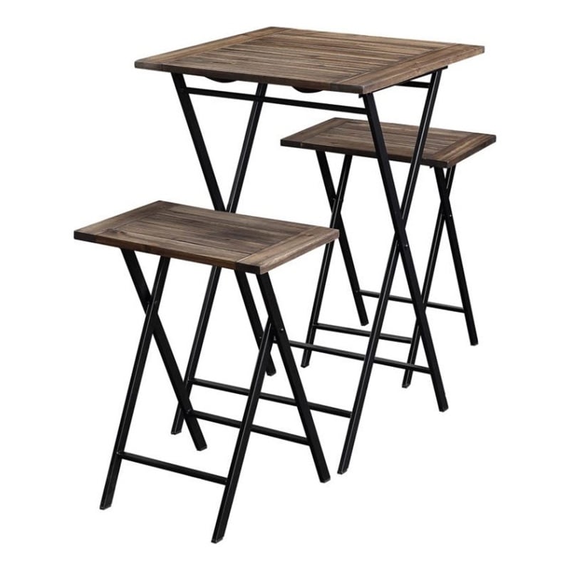 3 Piece Foldable Wood and Metal Dining Set with X Frame Leg-Brown and Black