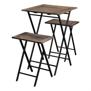 3 Piece Foldable Wood and Metal Dining Set with X Frame Leg-Brown and Black