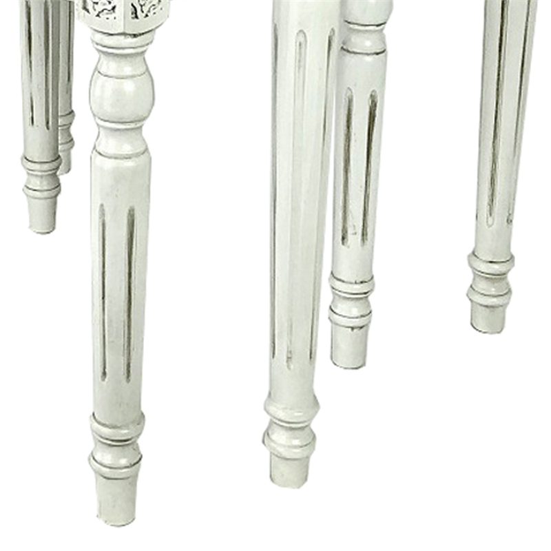 Elegantly Engraved Wooden Frame Nesting Table- Set of 2- Antique White