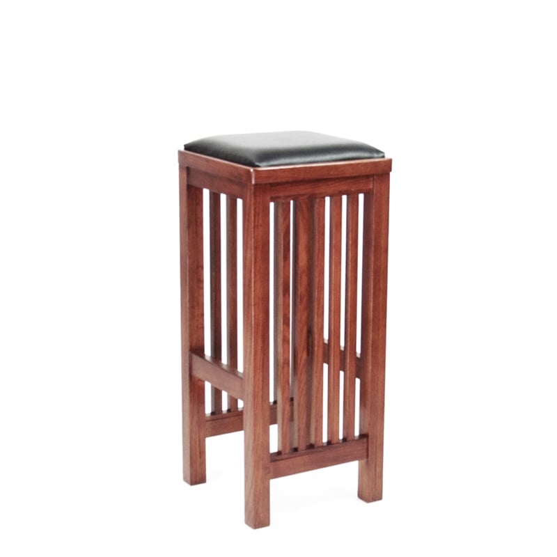 Faux Leather Upholstered Wooden Backless Barstool- Oak Brown