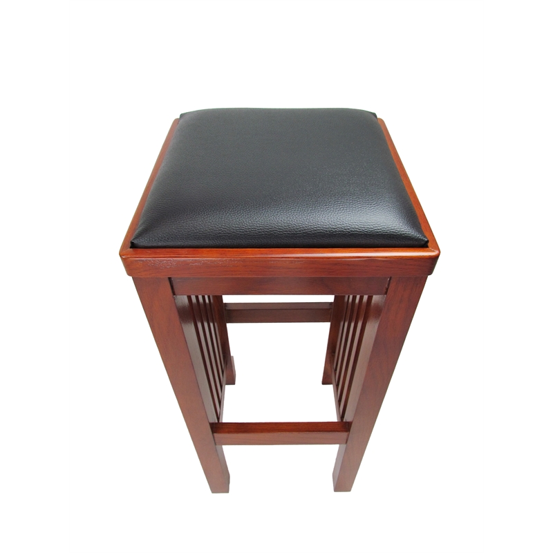 Faux Leather Upholstered Wooden Backless Barstool- Oak Brown